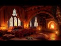 Nighttime Thunderstorm in a Cozy Castle Bedroom - Rain and Fireplace Sounds with Dog and Cat