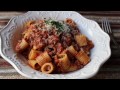 Bolognese Sauce - Marcella Hazan-Inspired Meat Sauce Recipe - Rigatoni Bolognese