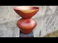 Woodturning - Red vase!! लकड़ी मोड़ 【木工】木工旋盤を使って赤い花瓶を作る！