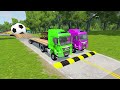 Double Flatbed Trailer Truck vs Speedbumps Train vs Cars  Tractor vs Train Beamng.Drive 09 #312