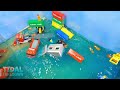 Wave Machine VS Lego City Dock - Surprise Sinkhole - Lego Ship Sinking Tsunami Dam Breach Experiment