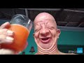 bald guy drinks orange juice laughing meme