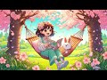 Spring Serenade: Music Channel with a Cheerful Girl in a Hammock amidst Cherry Blossoms
