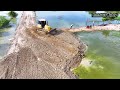 Amazing Bulldozer KOMATSU DR 51PX Working, Dump Truck 5 Ton Unloading Soil & Stone Into Water