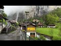 Lauterbrunnen, Switzerland 🇨🇭 Walking in the Rain. Most Beautiful Villages in Switzerland 🚠