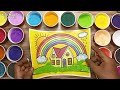 Sand Painting Coloring A House With Rainbow || Beautiful House Sand Art