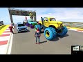 Double Flatbed Trailer Truck vs Speedbumps Train vs Cars Beamng.Drive / Flatbed Trailer