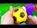 Satisfying Video l Glitter Playdoh Noddles Machine Make Rainbow Pasta with Soccer Mesh Balls ASMR