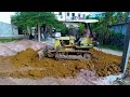 Completed 100%!! Dozer D20 & truck 5T pushing Dry soil Into the foundation For building a house