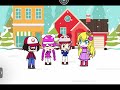 Mario, toadette, princess peach, and toad playing in the snow: