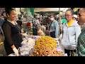 Cambodian street food at Phnom Penh market 2024 - Delicious plenty fruits, Khmer cake & more food