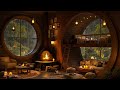 Cozy Hobbit Coffee Shop 🍀 Rainy Day at Dreamy Forest with Fireplace For Relax, Study and Sleep