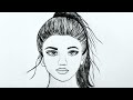 Drawing of a girl with ponytail hairstyle | Pencil sketch for beginners | How to draw a girl face