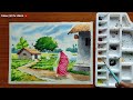 Beautiful Village Scenery Drawing Step By Step | জলরঙ এ গ্রামের দৃশ্য । Draw With Arka