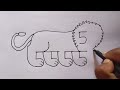 Draw Lion From 555 Number | Drawing Lion For beginners | Lion Drawing Sketch
