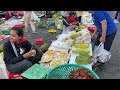 Cambodian Street Food Market Show Activity Of People Grilled Meat, Fish, Pork, Chicken, Vegetable