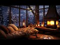 Wind and Crackling Fire Sound - Relaxing Soothing Jazz Music - Cozy Room Ambience - Dog & Sleep Cat