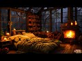 Cozy Wooden House Ambience in The Forest for Sleep & Read - Rain on Window Sound - Night Jazz Music