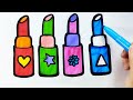 How to draw Four Lipstick Drawing, Painting and coloring for kids & toddlers | step by step Lipstick