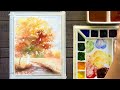 A Splash of Autumn: Watercolor Landscape to Inspire! Step-by-Step Instructional Tutorial!