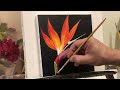 BIRD OF PARADISE FLOWER / ACRYLIC PAINTING STEP BY STEP ON BLACK BACKGROUND / TROPICAL FLOWERS