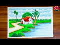 How to draw beautiful village scenery Indian village drawing easy step by step with nature landscape