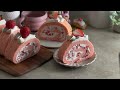 Strawberry Swiss Roll Cake 🍓 baking recipe