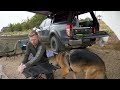 TRUCK CAMPING with my DOG on a MOUNTAIN RIDGE  [ASMR, German Shepherd, Open Fire Cooking, overcast]