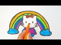 HOW TO DRAW HELLO KITTY 😺 RAINBOW 🌈 drawing and coloring for kids and toddlers.