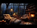 Rain Out Window With Cozy Reading Room Ambience - Soothing Jazz Music & Thunderstorm Sound for Sleep
