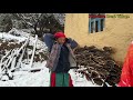 Very Hardworking Snowfall Day | Nepal🇳🇵| Heavy Snow & Very Relaxing | Primitive Rural Village |