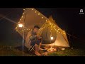 SOLO CAMPING IN HEAVY RAIN BY THE RIVER - RELAX IN COZY TENT