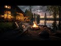 Tranquil Lakeside with the Warm Glow of Fire Sounds | Perfect for Sleep and Deep Relaxation