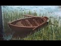 painting a lake in the morning with a rowing boat - acrylpainting for beginners - timelapse