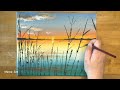 Easy Sunset Lake Acrylic Painting 🌅 / Using Cardboard