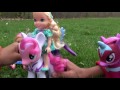 FLYING on PONIES! Pony RACE! ELSA & ANNA toddlers PLAY