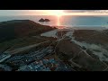 Gorgeous sunset in Holywell Bay, Cornwall, filmed by drone