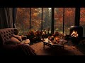 🔴 Rainy Autumn Day with Crackling Fireplace in a Cozy Hut Ambience - Relax, Sleep or Study