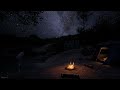 Starlight Camping Ambience | Crackling Fire, Crickets, Water Sounds