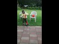 Epic pogo stick being blind folded