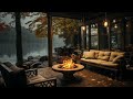 Autumn Porch Ambience | Soft Rain Sounds Falling and Crackling Fireplace for Sleep and Relaxation