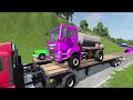 TRANSPORTING PIXAR CARS & FRUITS WITH COLORED & JOHN DEERE vs CLAAS vs TRACTORS - BeamNG.drive #962