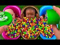 2 Minutes Satisfying with ASMR Mixing Candy & Funny Make Up in Three Bathtubs with M&M's Slime Video