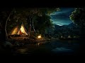 Relaxing camping | Crackling Fire | Calm Water