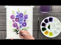 Watercolor Delphinium Flowers! How to paint easy flowers using angle brush!