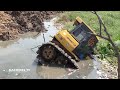 Amazing Technique Skills Bulldozer Secure Sinking In Deep Water Recovery By Crane Truck P&H 90T