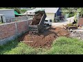 Starting New Project Landfill By Komatsu D20 Bulldozer Pushing Dirt & Miniature Truck Unloading Dirt