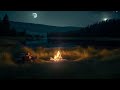 🌕 Moonlit Spring Meadow ASMR Ambience ⭐️ Campfire, Crickets, Owls, Gentle Lapping Waves