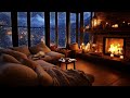 Cozy Winter Evening with Wind, Snow and Crackling Fireplace - Winter Ambience with Cats and Cozy Hut