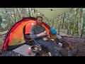 CAMPING in the RAIN - Alone in Rainforest - Tent and Campfire